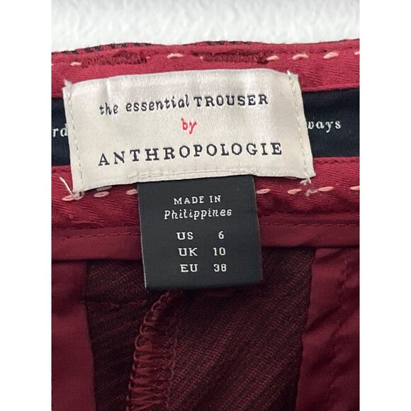 Anthropologie The Essential Trouser Red Black Textured Stripe Bootcut Pockets 6 - Picture 6 of 11